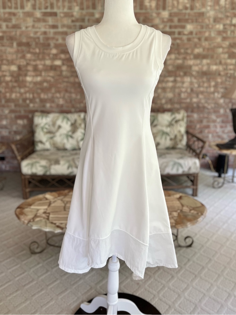 Mono B White Asymmetrical Sharkbite Hem A-line Back Cutout Dress M Activewear
